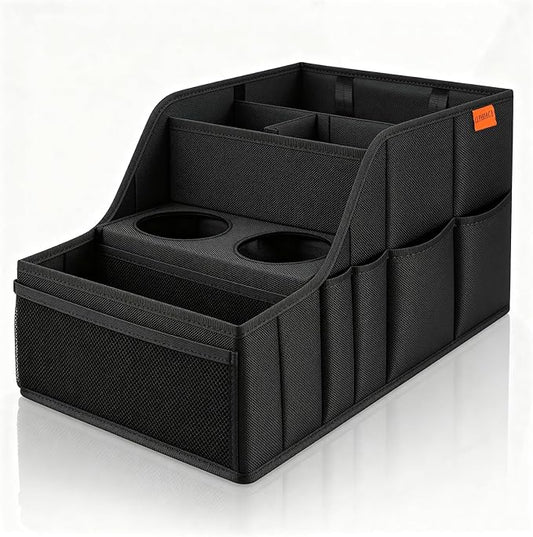 Car Seat Organizer Backseat and Passenger Seat Organizer with 9 Compartments 2 Cup Holders Car Organizer Front Seat Storage for Travel Kids，Black
