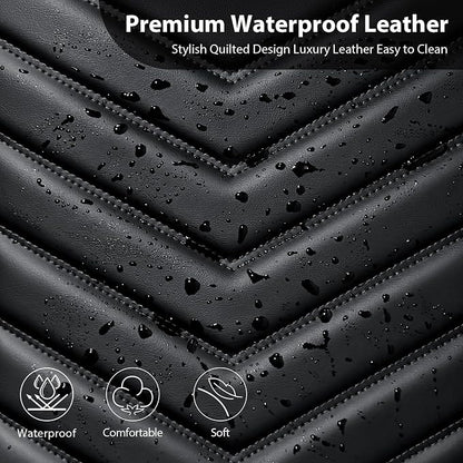CAR PASS 3D Foam Faux Leather Seat Covers Front Seats,Waterproof Leather Front Seat Cover for Cars,Luxury Universal Fit for SUV Truck Sedan Automotive, Armrest Airbag Compatible Anti-Slip, Black