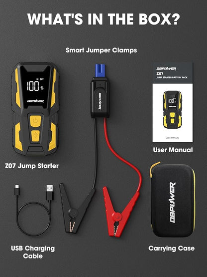 DBPOWER 5000A Jump Starter, 74Wh Car Battery Jump Starter for Up to 10.0L Gas and 8.0L Diesel Engine, 12V Portable Jump Box Battery Pack with Display, LED Light, Jumper Cables, and Storage Case