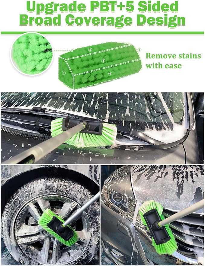 Jisejima Five-Sided Car Wash Brush with Long Handle，Soft Bristle Scrub Cleaning Mop with Extendable Handle for Car, SUV, Truck, Caravan, Boat, House Siding, Sweep Snow 60”/151cm