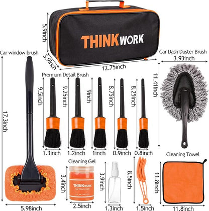 THINKWORK Windshield Cleaner Tool, Car Detailing Kit Interior, Car Cleaning Kit Interior and Exterior Detail Brush, Auto Supplies & Accessories for Men Women