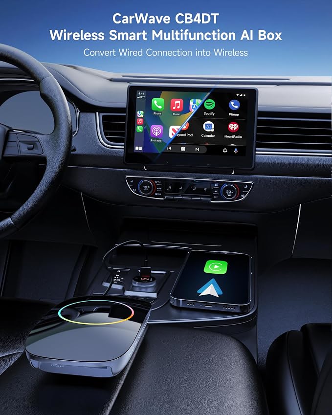 Wireless Carplay Adapter - Magic AI Box CarPlay Android Auto Wireless, Dual Wi-Fi & BT, Gen AI, HDMI Output, USB Playback, Video Box for YouTube, Netflix, Prime Video, Spotify CB4DT
