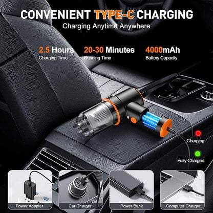 KMM Handheld Car Vacuum Cleaner, 9000PA Vacuum Cleaner & Air Duster, 120W High Power Vacuum Portable Cordless, Hand Held Vacuum Rechargeable with Multi-Nozzles & LED Light for Home, Car, Office