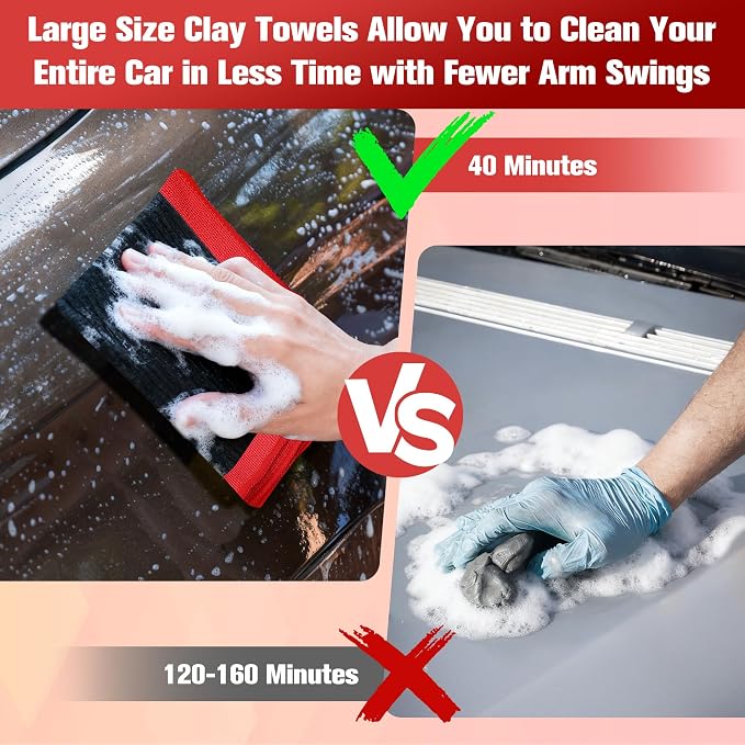 Clay Towel 12 x 12 Inch, Red Clay Bar Towel for Auto Detailing Microfiber Car Cloth Cleaner Automotive for Car Detailing