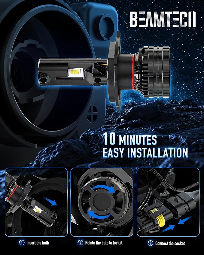 BEAMTECH H4/9003 Bulbs, 900% Brighter Canbus Ready 6500K White Light or Fog Light, 2 Bulbs.