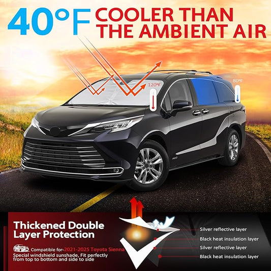 KAYZT Windshield Sun Shade for 2021-2025 2026 Toyota Sienna Foldable Sunshade Front Window Custom Fit Car Accessories