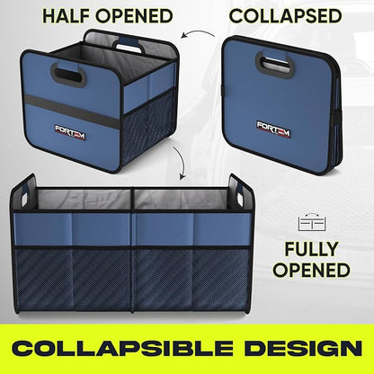 FORTEM Car Trunk Organizer, Collapsible Two Compartment Organizer, Foldable SUV & Truck Storage for Car Accessories for Women Men, Non Slip Bottom, Sturdy Side Walls, Strong Handles, 45L