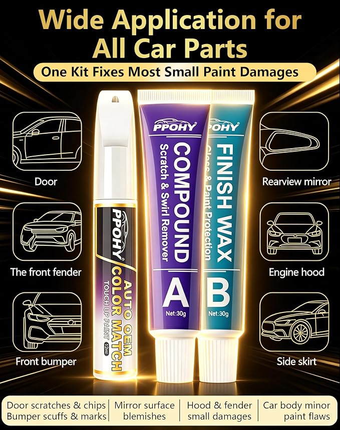 Shadow Black(G1) Touch Up Paint for Ford with A/B Wax OEM Exact Match,Scratch Repair Kit,2-In-1 Tip/Brush,Quick Dry Anti-Rust Waterproof Paint F-150,Mustang,Explorer,Bronco