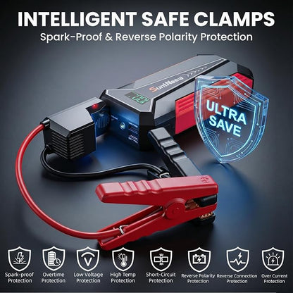 Jump Starter Power Bank 8000mAh (Up to 6.5L Petrol/5.0L Diesel),12V Battery Booster for Cars, Trucks, SUVs & Motorcycles,Compact Design with LED Light & PD 18W USB -Red