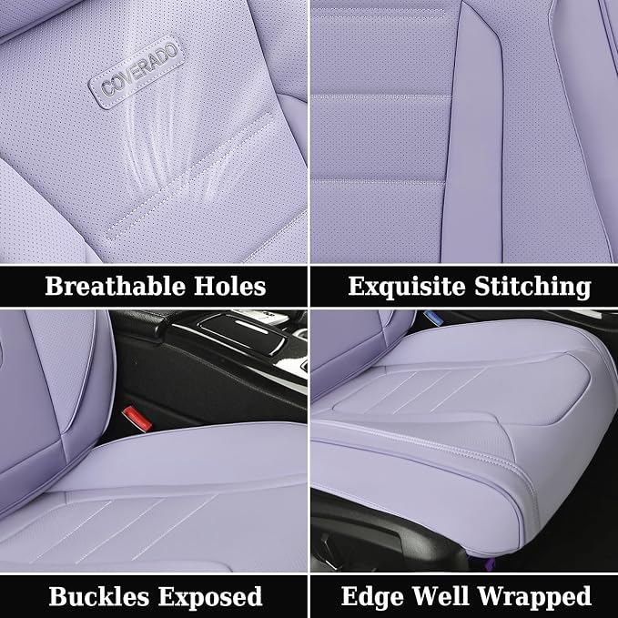 Coverado Car Seat Covers Front, Seat Covers for Cars, Waterproof Car Seat Cushions, 2-Pack Leather Carseat Seat Protectors, Universal Seat Covers Fit for Most Sedans SUV Pick-up Trucks(Purple)