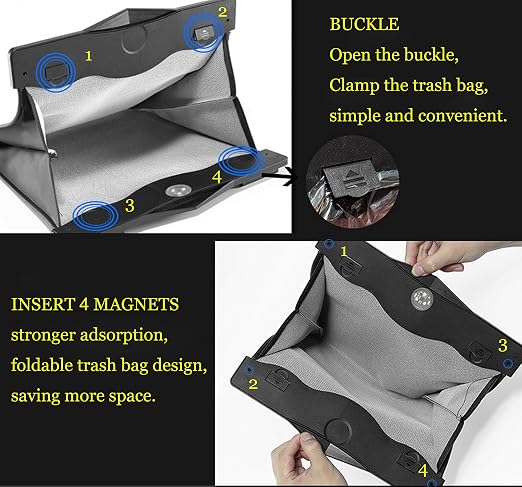 Car Trash Bin w/50pcs Trash Bag Smart LED Luxury Leather Garbage Can Folding Garbage Bin Waterproof Car Rubbish Bag Car Interior Garbage Can Office Toilet Trash Bin for Universal Vehicle-LARGE