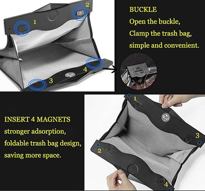 Car Trash Bin w/50pcs Trash Bag Smart LED Luxury Leather Garbage Can Folding Garbage Bin Waterproof Car Rubbish Bag Car Interior Garbage Can Office Toilet Trash Bin for Universal Vehicle-LARGE