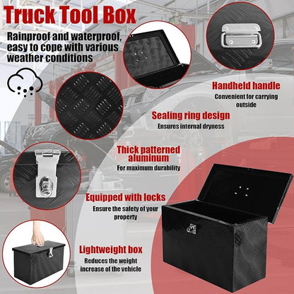 16 Inch Aluminum Truck Tool Box Heavy Duty Pickup Small Truck Bed Toolbox Trailer tongue Boxes Storage Tool Organizer with Top Handle Lock and Keys Suitable for Truck Trailer Pickup RV