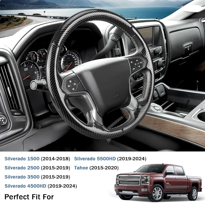 Steering Wheel Cover for Chevy Silverado 1500 2014-2018/2500 2500HD 3500 3500HD 2015-2019/ 4500HD 5500HD 6500HD 2019-2024/ Suburban Tahoe 2015-2020/ Traverse 2018-2023 Chevrolet