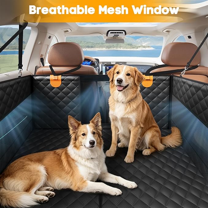 PETICON Large Dog Car Seat, Back Seat Extender for Dogs with 3 Mesh Windows, Waterproof Medium Carseat for Dogs with Hard Bottom, Pet Seat Cover for Cars, Trucks and SUVs