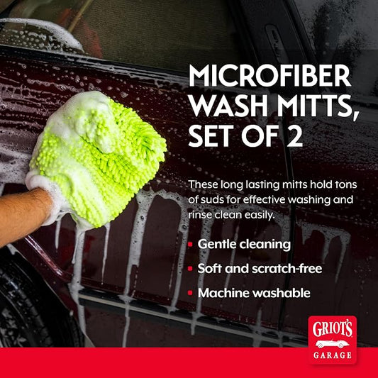 Griot's Garage Microfiber Wash Mitts for Car Wash and Detailing, Cleaning Gloves for SUVs, Trucks, Motorcycles, and More, Machine-Washable, Set of 2, 10268