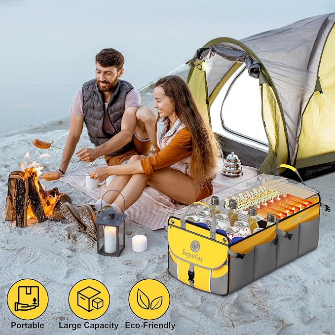 SugarFox Car Trunk Organizer for SUV - 63L+26L Modular Storage, Heavy-Duty, Foldable Waterproof, Soft & Hard Covers, Non-Slip, Multi-Compartment, Yellow M006