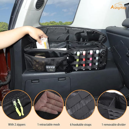 Aunginsy 1PCS Trunk Organizer Compatible with Toyota FJ Cruiser 2007-2021+, Car Left Side Trunk Storage Bag Backseat Hanging Storage Multi-Compartment Space Saving Accessories, Carbon Fiber Pattern