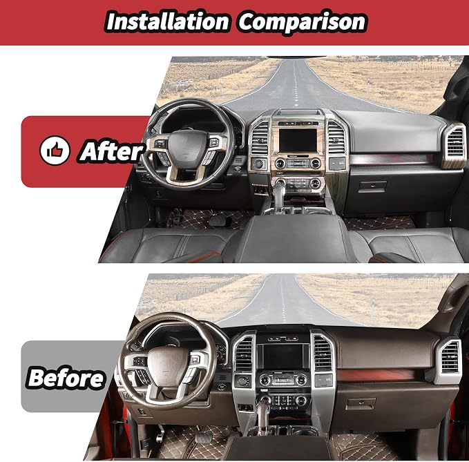 JeCar 16PCS Wood Grain Interior Trim Kit Fit for Ford F150 2015-2020 Interior Accessories