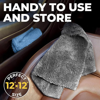 Super Soft Microfiber Towels for Cars - Edgeless - 6pk (12”x12”) - Premium Scratch-Free Towel - Great for Drying, Detailing, Polishing, Buffing - Ultra Absorbent Microfiber Cleaning Cloths for Car