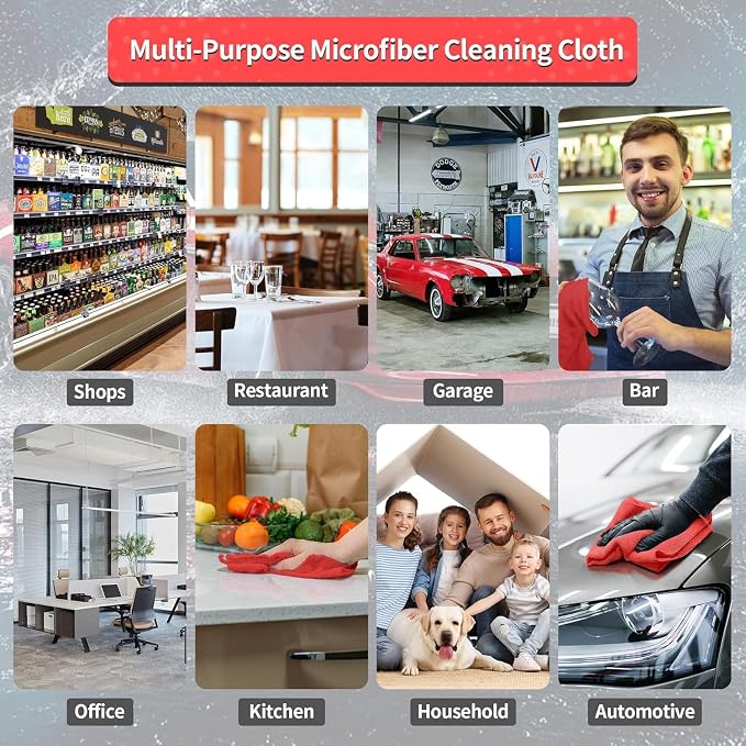 Microfiber Cleaning Cloth, 150 Pack Cleaning Rags Microfiber Towel Bulk Absorbent Lint-Free WashCloths, All-Purpose Towels for Cars, Shop, Automotive, Garage, Home Kitchen 11.5"*11.5", Red