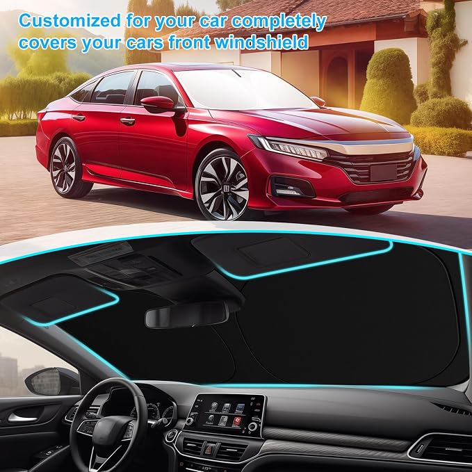 Car Windshield Sun Shade for 2018-2024 2025 2026 Honda Accord Front Window Sun Visor Reflector 210T Blocks UV Rays Foldable Sunshade Car Interior Protection Accessories