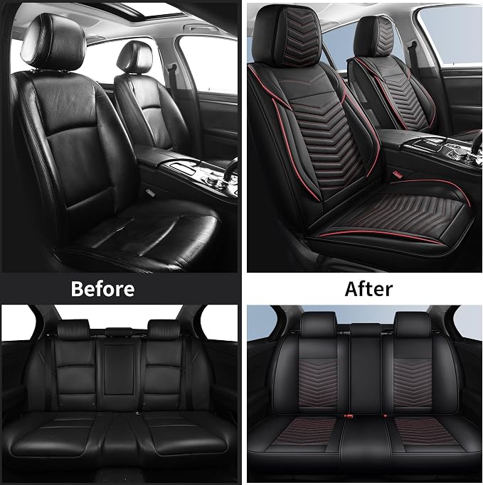 HChengkikz Nappa Leather Car Seat Covers Full Set, Car seat Protector 5 Seats, Waterproof Car Seat Cushion, Universal Automotive Seat Covers Fit for SUV Truck Pick-up Sedan, Front and Rear
