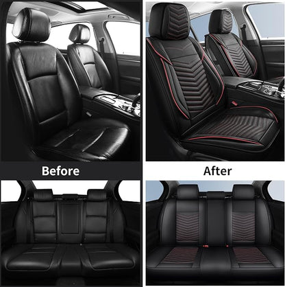 HChengkikz Nappa Leather Car Seat Covers Full Set, Car seat Protector 5 Seats, Waterproof Car Seat Cushion, Universal Automotive Seat Covers Fit for SUV Truck Pick-up Sedan, Front and Rear