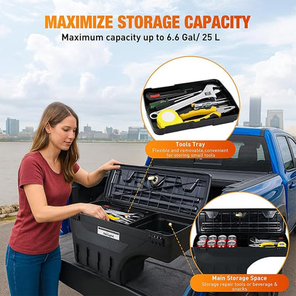 Nilight Truck Bed Tool Box Left Drivers Side Truck Tool Box Fit for Ford F-250/350 Super Duty 2017-2021 ABS Swing Case Truck Bed Storage Box with Lockable Lid Waterproof Wheel Well Toolbox Black