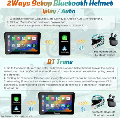 Carpuride W702B Motorcycle Carplay Screen for BMW R1200GS R1250GS S1000XR Motorcycle, 7 inch Waterproof Touchscreen, Portable Carplay/Android Auto GPS Navigation for Motorbike, Dual Bluetooth