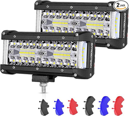 OFFROADTOWN 7inch LED Light Bars LED Pods Off Road Fog Driving Lights Side Shooter Cube with Black Red Blue Side Cover for Truck ATV UTV Motorcycle Pickup Boat