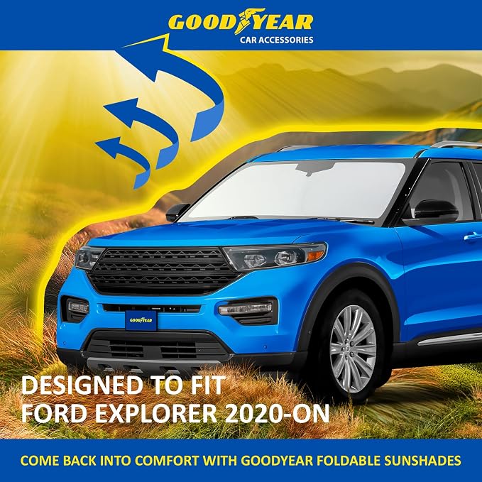 Goodyear Foldable Windshield Sunshade for Ford Explorer 2020-2026, SUV car Accessories, Sunshade Cover, Sun Shade Car Windshield, Window Sun Blocker - GY008294
