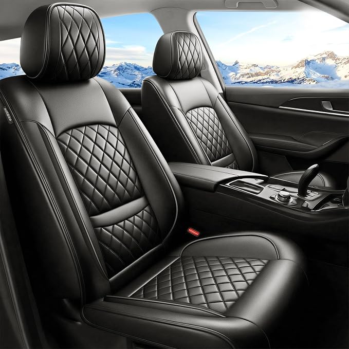 Car Seat Covers Compatible with Hyundai Elantra 2017-2025 2026 - Waterproof & Breathable Luxury Leather All-Weather Seat Cushions Protectors,Airbag Compatible,Only 2 Front seat Covers (Black)