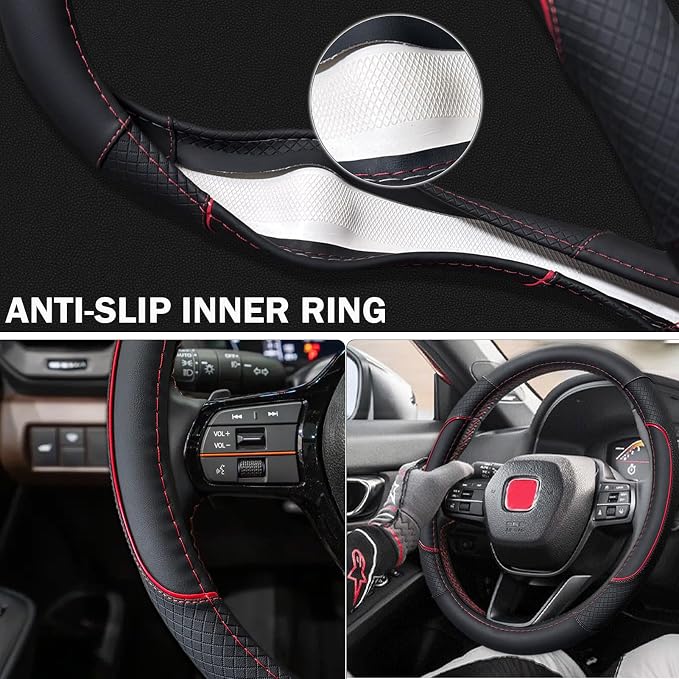 Steering Wheel Cover for Dodge 1989-2011 RAM 1500 2500 3500, Charger, Durango, Challenger - Rugged Durability & Interior Upgrade for Dodge 14.5-15 inch (Red-Standard Size)