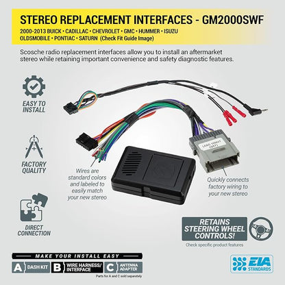 Scosche GM2K-WP Factory Stereo Replacement Interface Adapter, Compatible with Select 2000-13 GM Vehicles, Car Radio Wiring Harness, Retains Steering Wheel Controls & OEM Amplifier - See Fit Guide