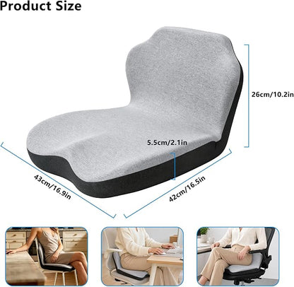Memory Foam Truck Seat Cushion & Lumbar Support Set – Ergonomic U-Shape Tailbone Relief + L-Shape Back Cushion for Long-Haul Semi/Pickup Drivers Breathathable Cover Non-Slip Bottom Light Gray