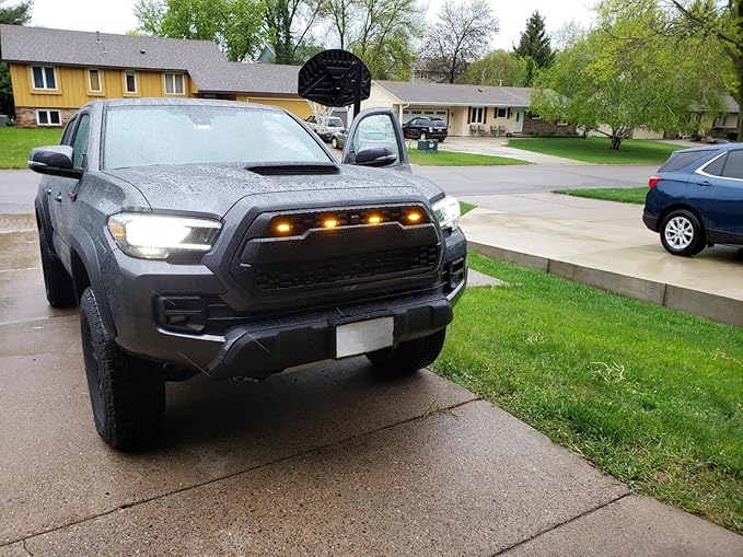 iJDMTOY 4pc Set Smoked Lens Front Grille Lighting Kit Compatible with 2016-2023 Toyota Tacoma w/TRD Pro Grill ONLY, Includes (4) 4-SMD 2500K Amber LED Light Assy & Wiring Harness