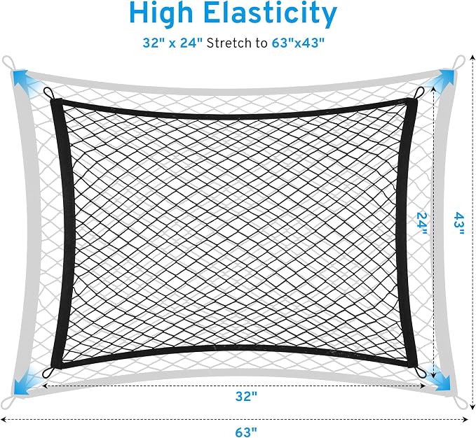 Cargo Net for SUV Rear Trunk Bed Compatible with Acura RDX MDX TLX Integra Tsx TL 2000-2025 2026 Accessories Elastic Netting Cover Net Stretchable Mesh Organizer 32" x 24" Stretch to 63"x43"