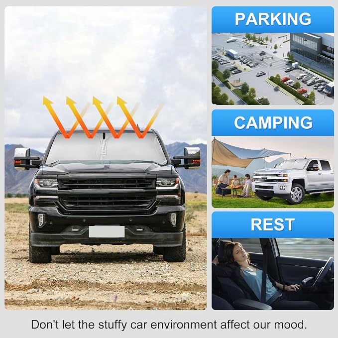 Car Sun Shade for 2014-2018 Chevrolet/Chevy Silverado 1500 Accessories Windshield Sunshade Cover Front Window Shade Custom Fit Silverado 1500 Sun Visor Protector Foldable Blocks UV Rays
