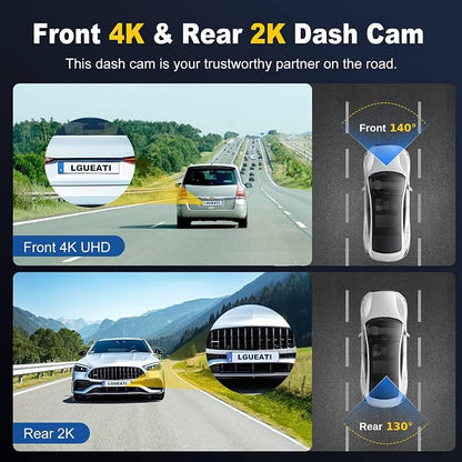 Dash Cam, 4K+2K Full HD Dash Cam Front and Rear, Dash Camera for Cars with Built-in 5GWiFi, 3.0” IPS Screen Dashcam, with 64GB Card, Night Vision, Loop Recording, G-Sensor, Parking Mode, Black