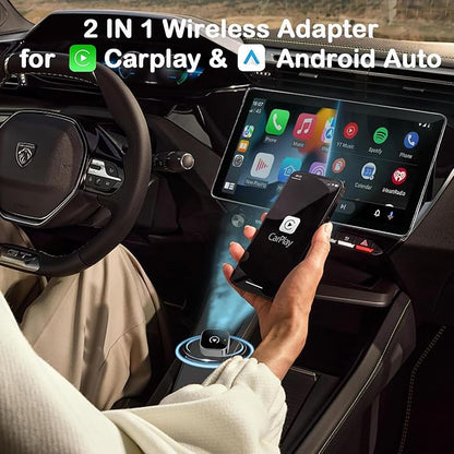 Wireless Carplay Adapter & Android Auto 2025 Upgrade Wired CarPlay to Wireless,2-in-1 Mini USB Design with Fast Stable Connection Car Play for Apple iOS 10+, Android 11+ Version