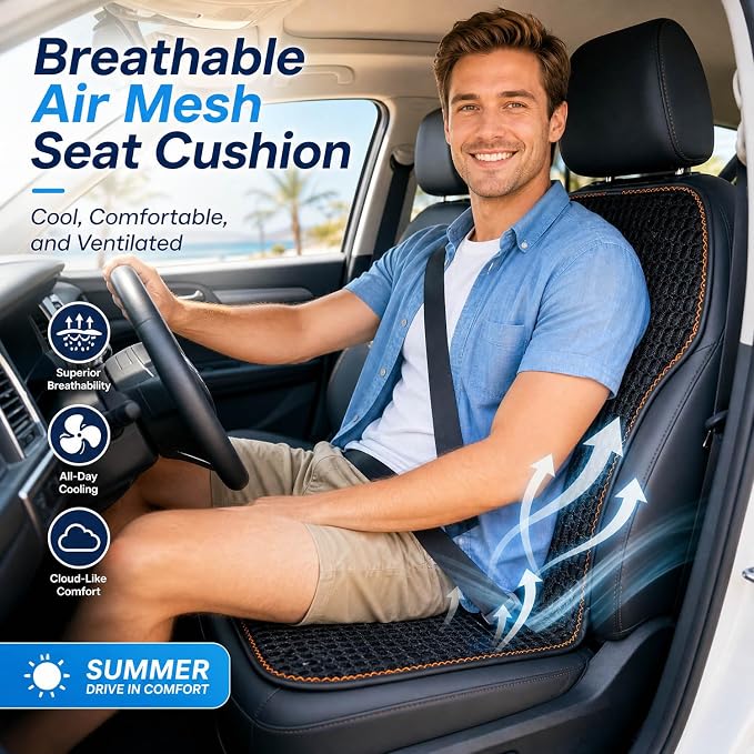 Summer 3D Air Big Mesh Car Seat Cushion Pad,Universal Fit Cooling Breathable and Vent Mesh Car Seat Cushions Cover for Truck SUV Pikup Sedan Accessories 1PCS (Black)