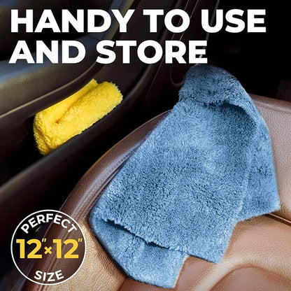 Super Soft Microfiber Towels for Cars - Edgeless - 6pk (12”x12”) - Premium Scratch-Free Towel - Great for Drying, Detailing, Polishing, Buffing - Ultra Absorbent Microfiber Cleaning Cloths for Car