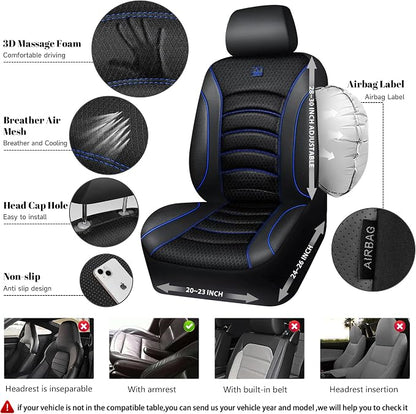 CAR PASS Comfortable 3D Foam Mesh Leather Car Seat Covers Full Sets, Air Cool Mesh Breathable Seat Covers for Car, Universal 5 Seats Fit for SUV Truck Sedan Automotive, Airbag Compatible,Black Blue