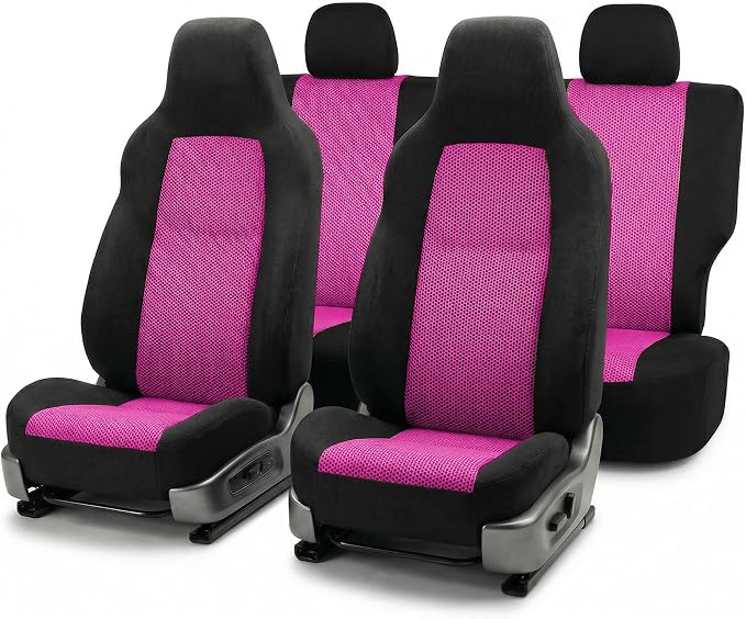 FH Group Automotive Full Car Seat Covers for SUV, Trucks, Sedan and More - Universal Fit Front High Back & Rear Solid Bench Design Interior Accessories - 3D Air Mesh Fabric Center Panel - Pink
