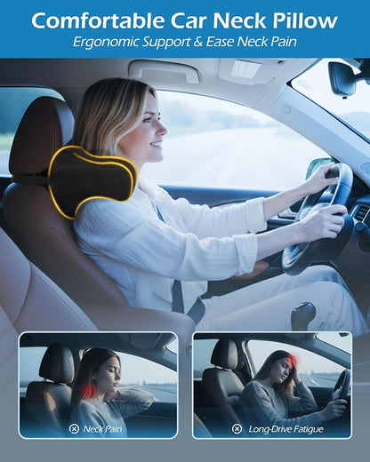 Lofty Aim Car Neck Pillow: 2 Pack Ergonomic Memory Foam Headrest Pillow for Driving, Adjustable Neck Support Cushion for Pain Relief, Head Rest Pillows for Car Seat, Truck - Black