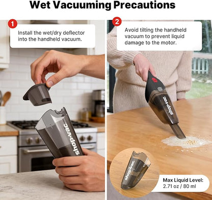 Shop-Vac Wet/Dry Handheld Vacuum Cordless, Powerful Portable Car Vacuum Rechargeable, Wall-Mounted Hand Vac with Crevice Tool, Lightweight Hand Vacuum for Home & Car, Washable Filter, Black