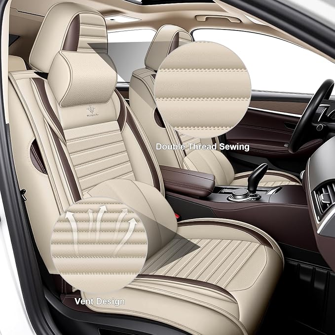 Seat Covers Fit for Nissan Rogue 2015-2026, Breathable and Comfortable Leather Car Seat Cover, Deluxe Waterproof Cushion Cover Auto Interior Accessories (Beige Brown)