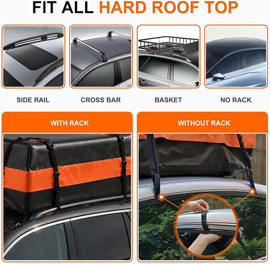 Car Rooftop Cargo Carrier Bag - 15 Cubic Feet Car Roof Top Bag Cargo Carrier for All Vehicle with/Without Rack, Includes Anti-Slip Mat, 8 Reinforced Straps, 6 Door Hooks, Luggage Lock