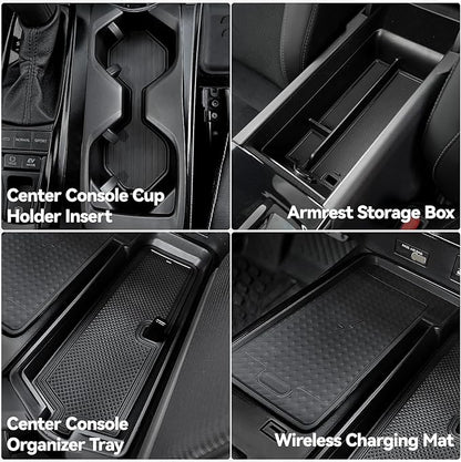ELECFRESH 4PCS Center Console Organizer Tray for 2025 2026 Toyota Camry Accessories, Armrest Storage Box, Cup Holder, Wireless Charging Mat for Toyota Camry